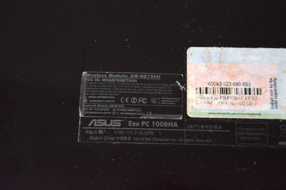 Asus EEE PC 1008HA - carcaça completa