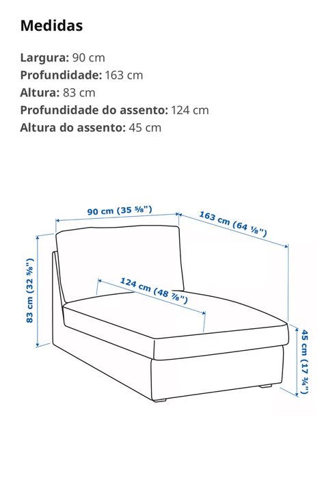 Sofá Kivik Ikea 3 lugares com chaise longue capa removível