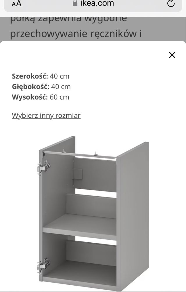 Szafka umywalkowa z półką 40/40/60 Enhet szara