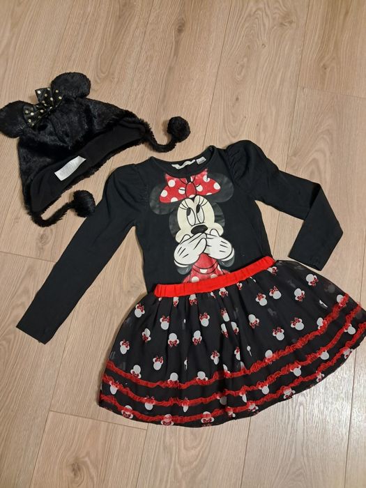 Мінні маус комплект, спідниця-шорти, лонгслів, шапка 4-6 років