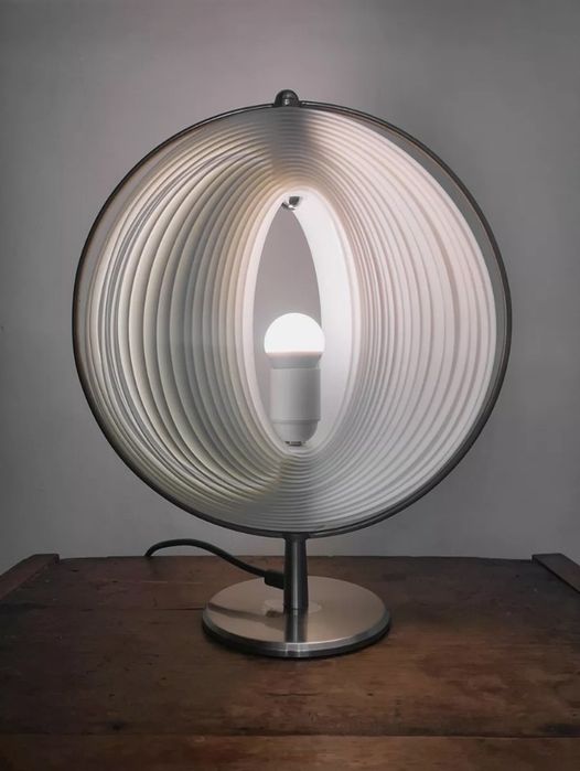 Lâmpada de Mesa KARE DESIGN “Moon” Branco & Cromado, Estilo Space Age