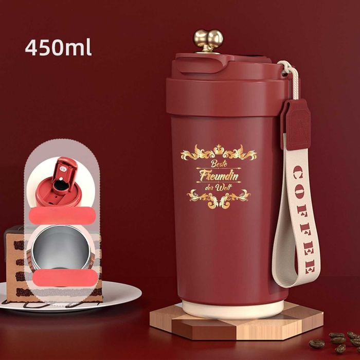 Czerwony kubek termiczny 450 ml na wynos, szczelny
