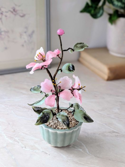2 Szklane kwiatki bonsai, komplet