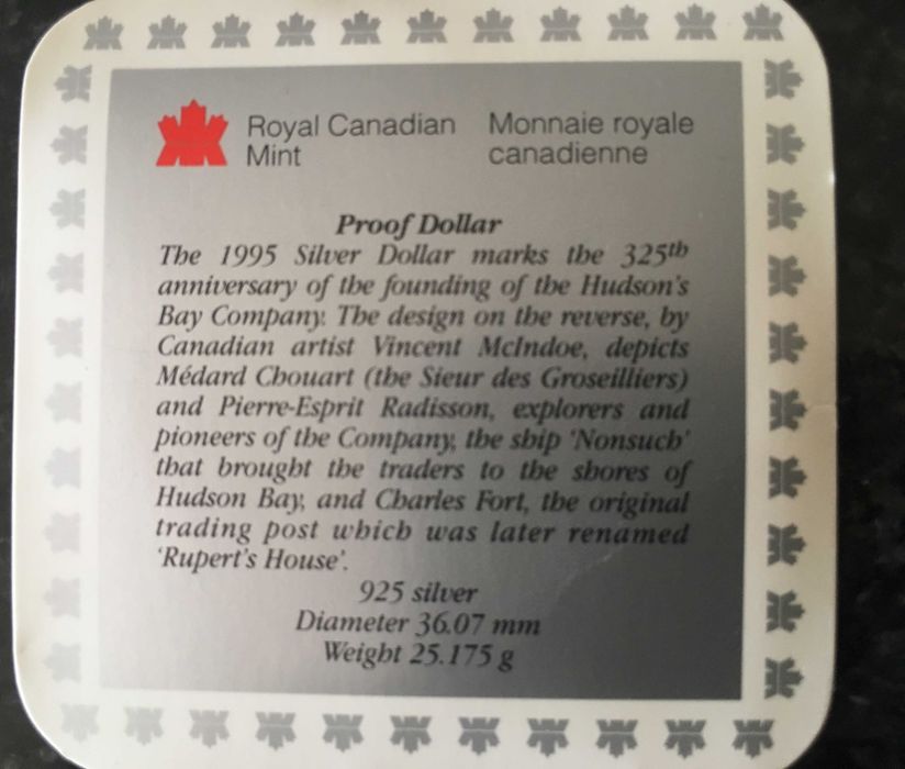 1995 Proof dollar silver 925 after - royal canadian mint