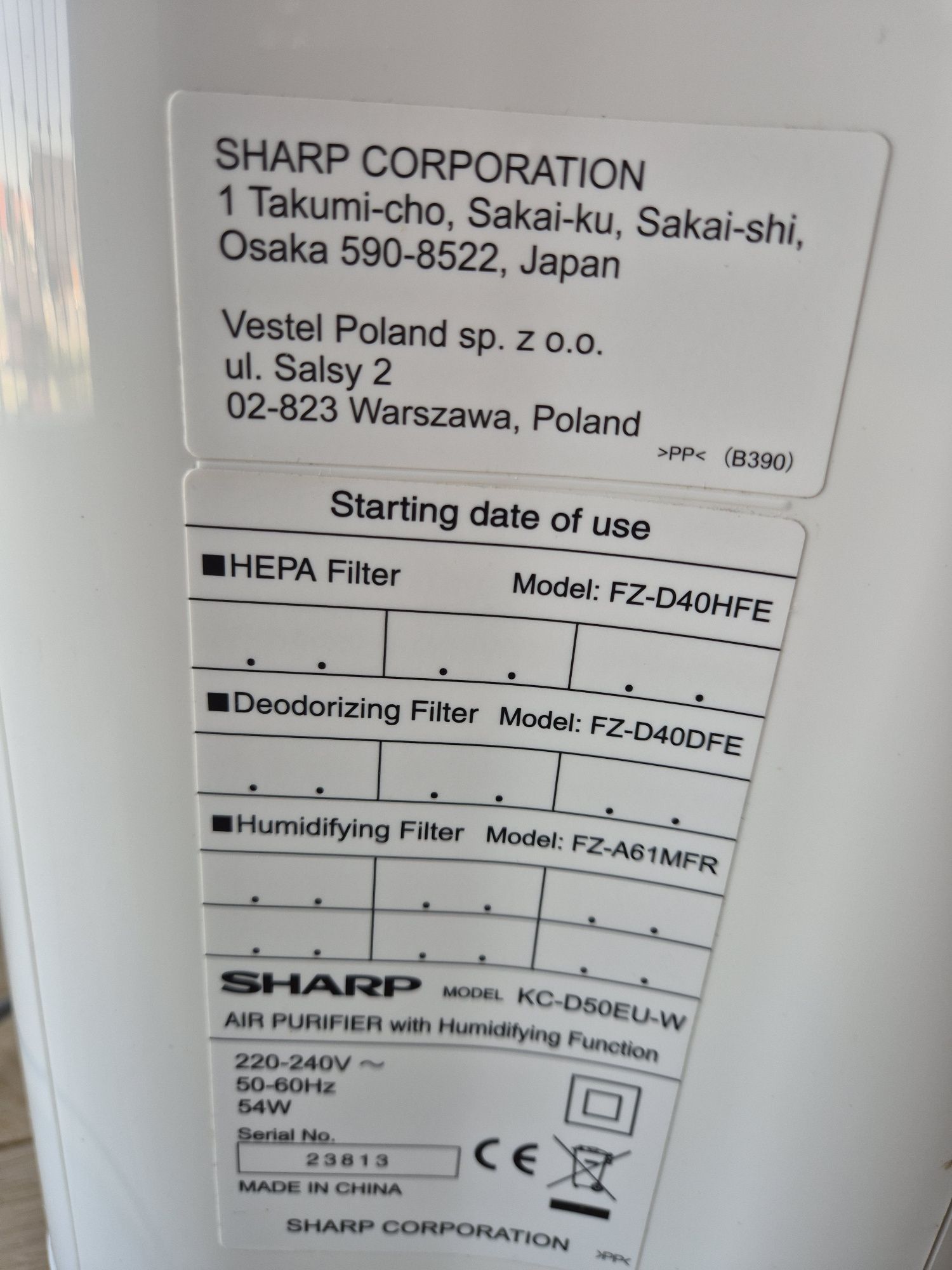 Oczyszczacz powietrza Sharp KC-d50eu-w