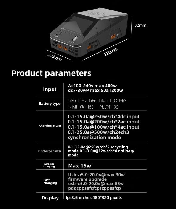 Carregador de bateria de lítio Q6AC 1-6S DC1000W 15A