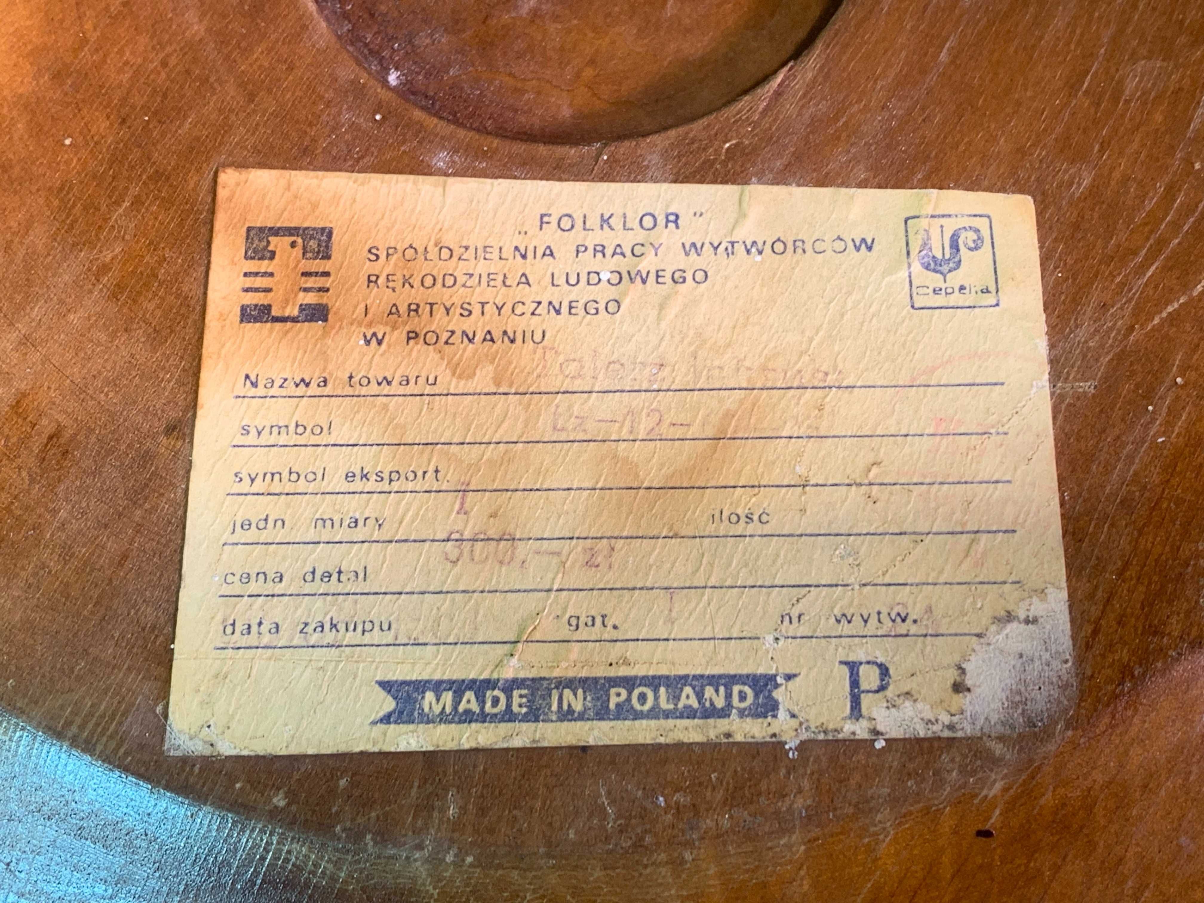 Ręcznie Wykonana Drewniana Taca/Talerz Ozdobny z PRL