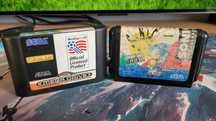 Dwie gry na Sega Mega Drive Sonic (NTSC) i World Cup 94 (PAL)