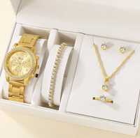 Набор комплект золотой часы годинник кулон серьги кольцо браслет