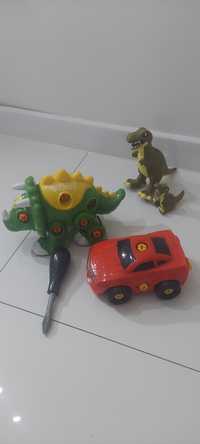 Dinozaur i auto do rozkręcania plus dwa dinozaury