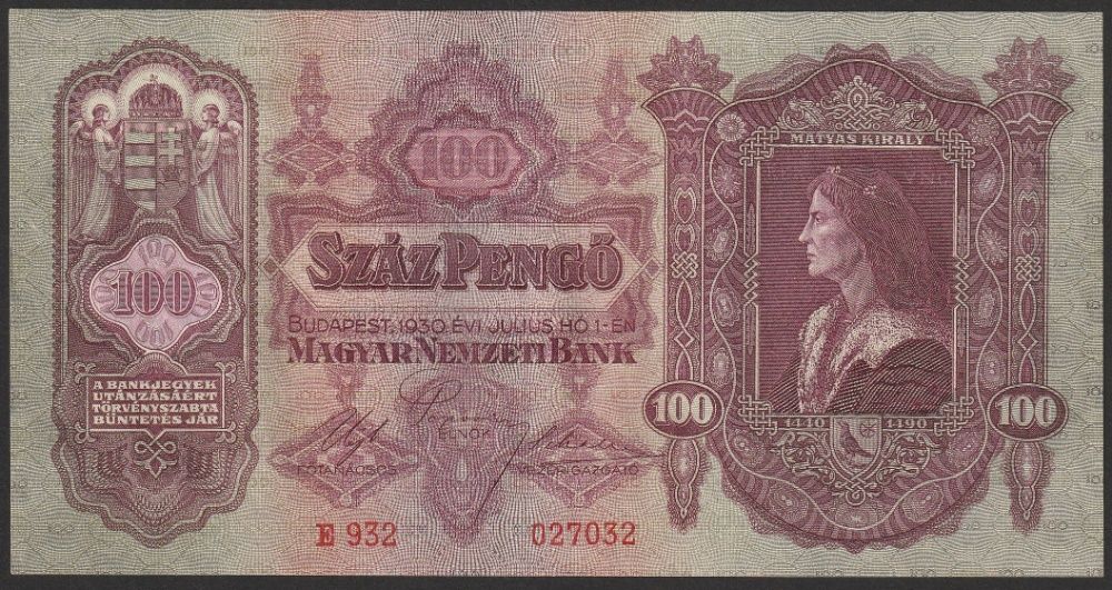 Węgry 100 pengo 1930 - stan bankowy UNC