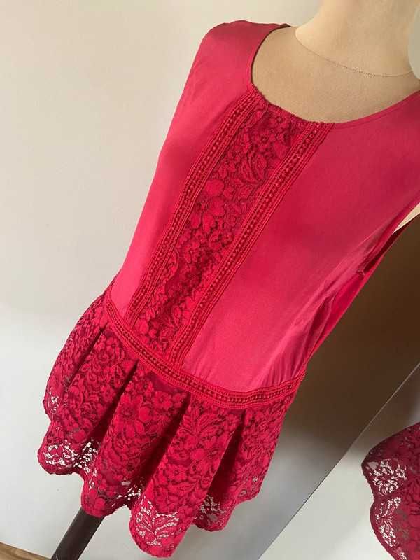 Taranko silk jedwab bluzka jakosc basic koronka xl 42 40 czerwony