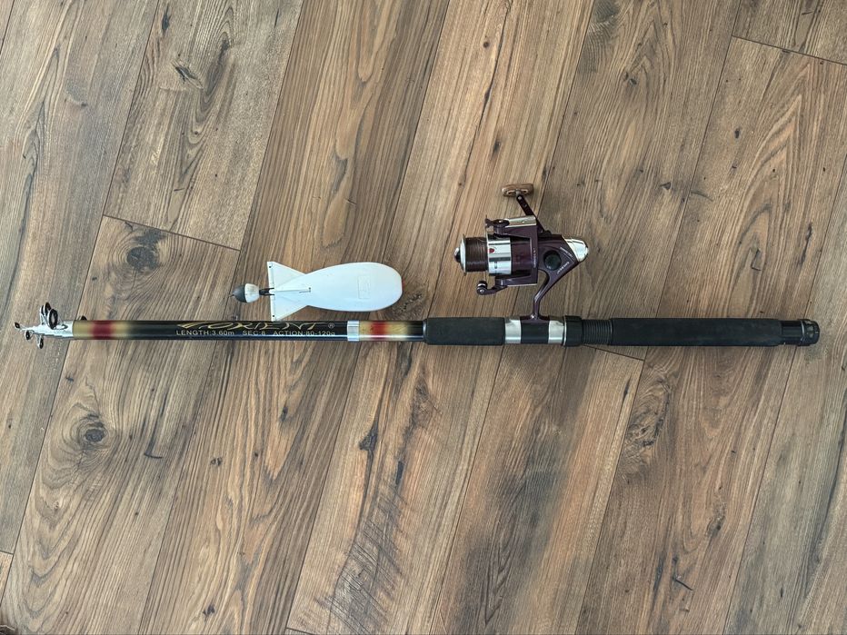 Wędka marki Orient + kołowrotek + dozownik zanęty