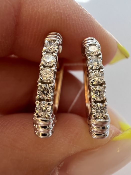 Золотые серьги с бриллиантами дорожки белое и красное золото 585 проба