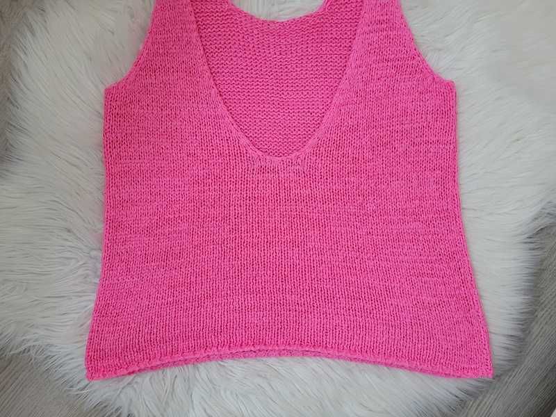 Różowy, neonowy, dzianinowy / sweterkowy top, Gina Tricot, XS (34)