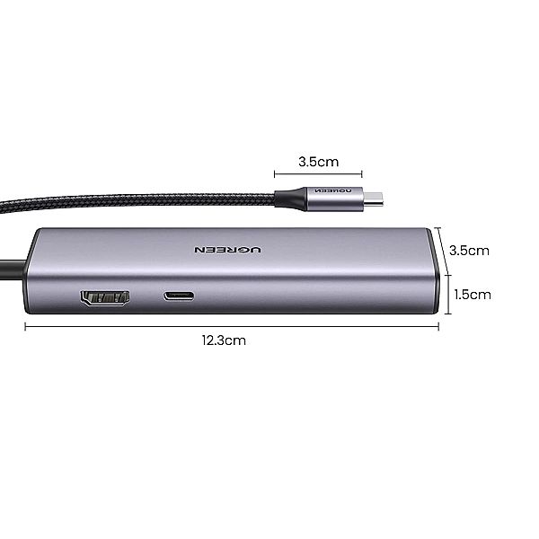 Adapter Ugreen CM512, 90568 USB-C - 2x USB-A 3.0 / HDMI / RJ45 / czytn