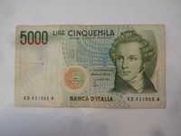 Banknot Wlochy Italia 5000 Lire jak na fotki