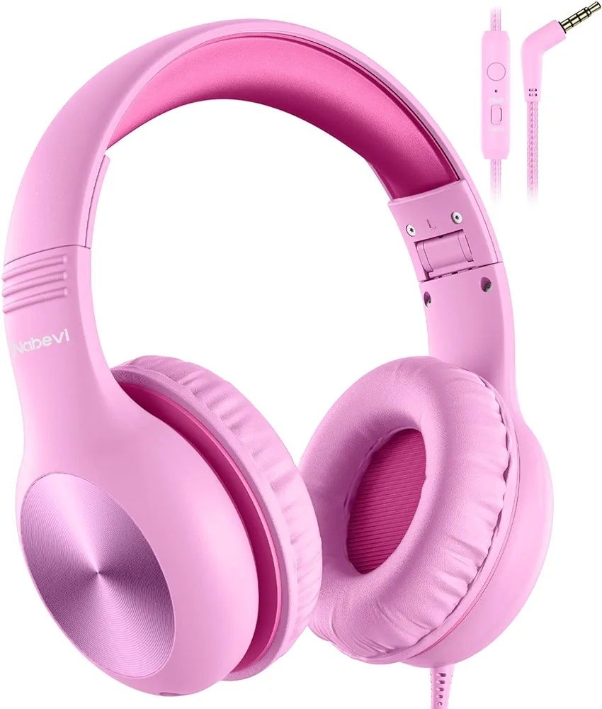 Słuchawki przewodowe dla dzieci z mikrofonem różowe nabevi bh100