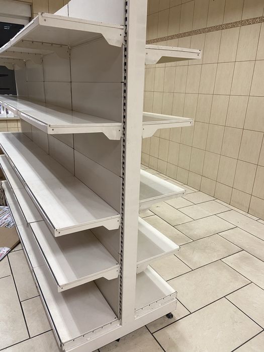 Regaly sklepowe metalowe dwustronne srodkowe 5 półek oraz przyscienne