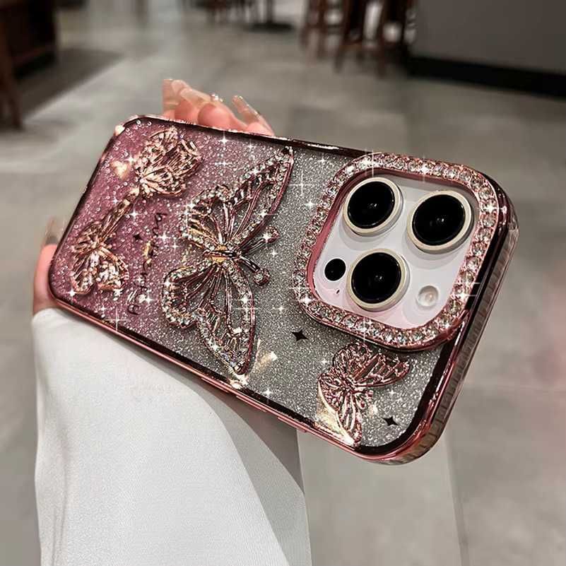 Ekskluzywne etui na telefon iPhone 16 Pro Max cyrkonie motyle case