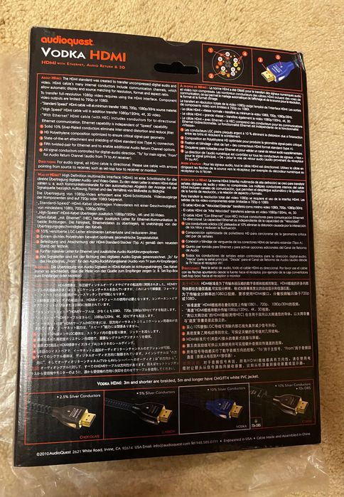Коробка от HDMI кабеля Audioquest Vodka