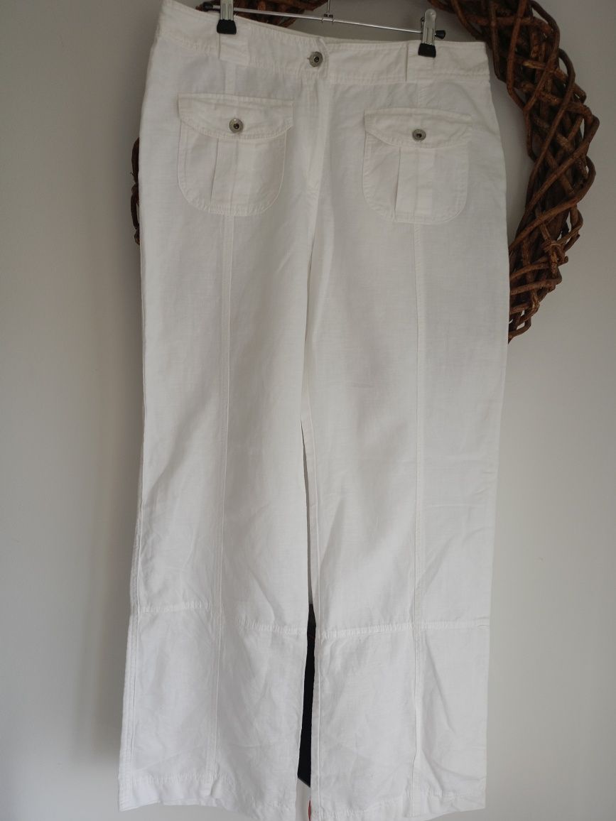 Essential lniane białe spodnie damskie rozm.42