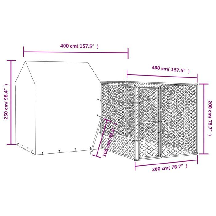 Vidaxl Kojec Dla Psa, Z Dachem, Srebrny, 4X4X2,5 M, Stal Galwanizowana
