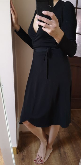 Massimo dutti czarna sukienka z krepy rozm. S