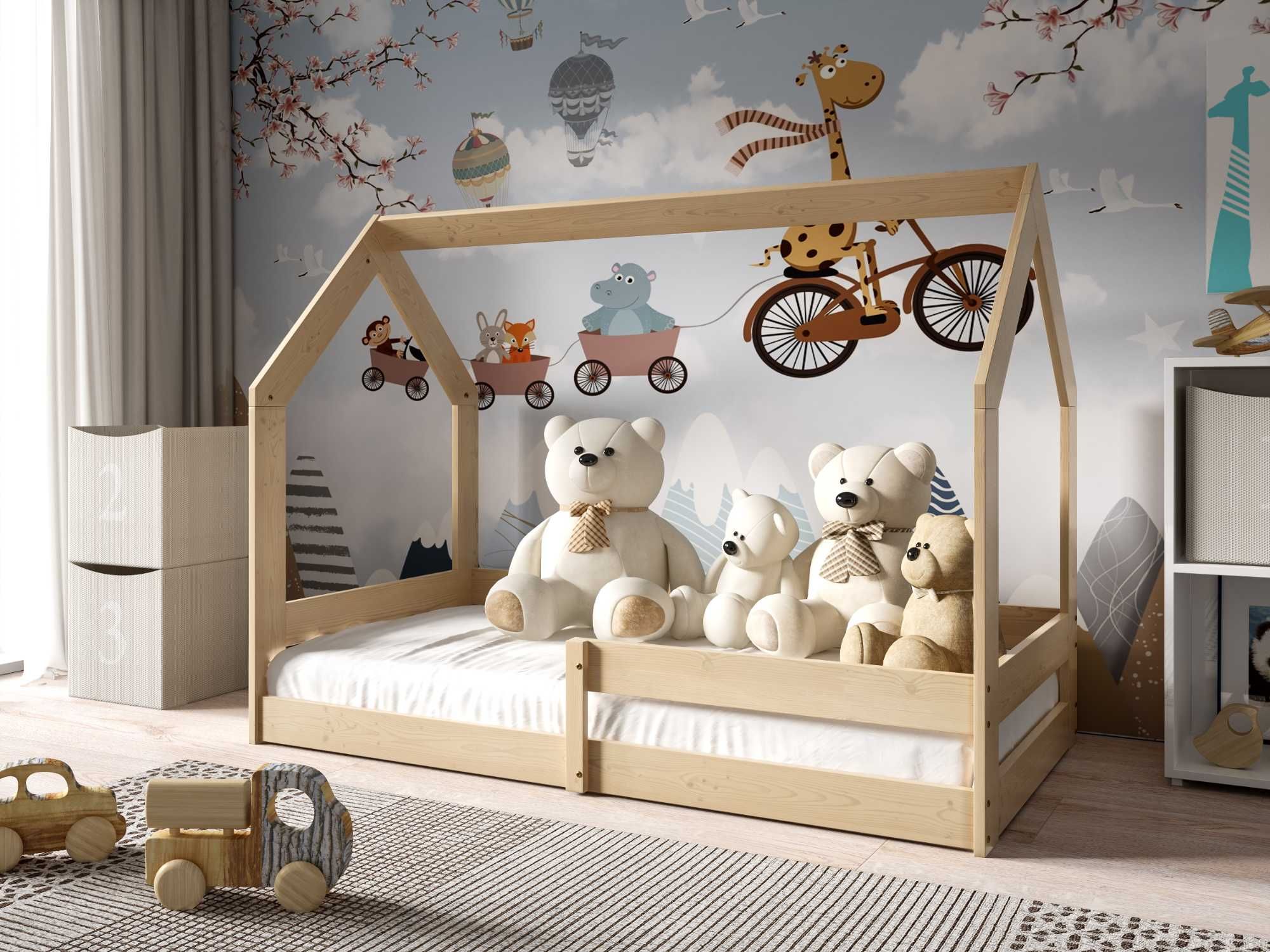 Klasyczne drewniane łóżko dziecięce domek CZARUŚ - 160x80