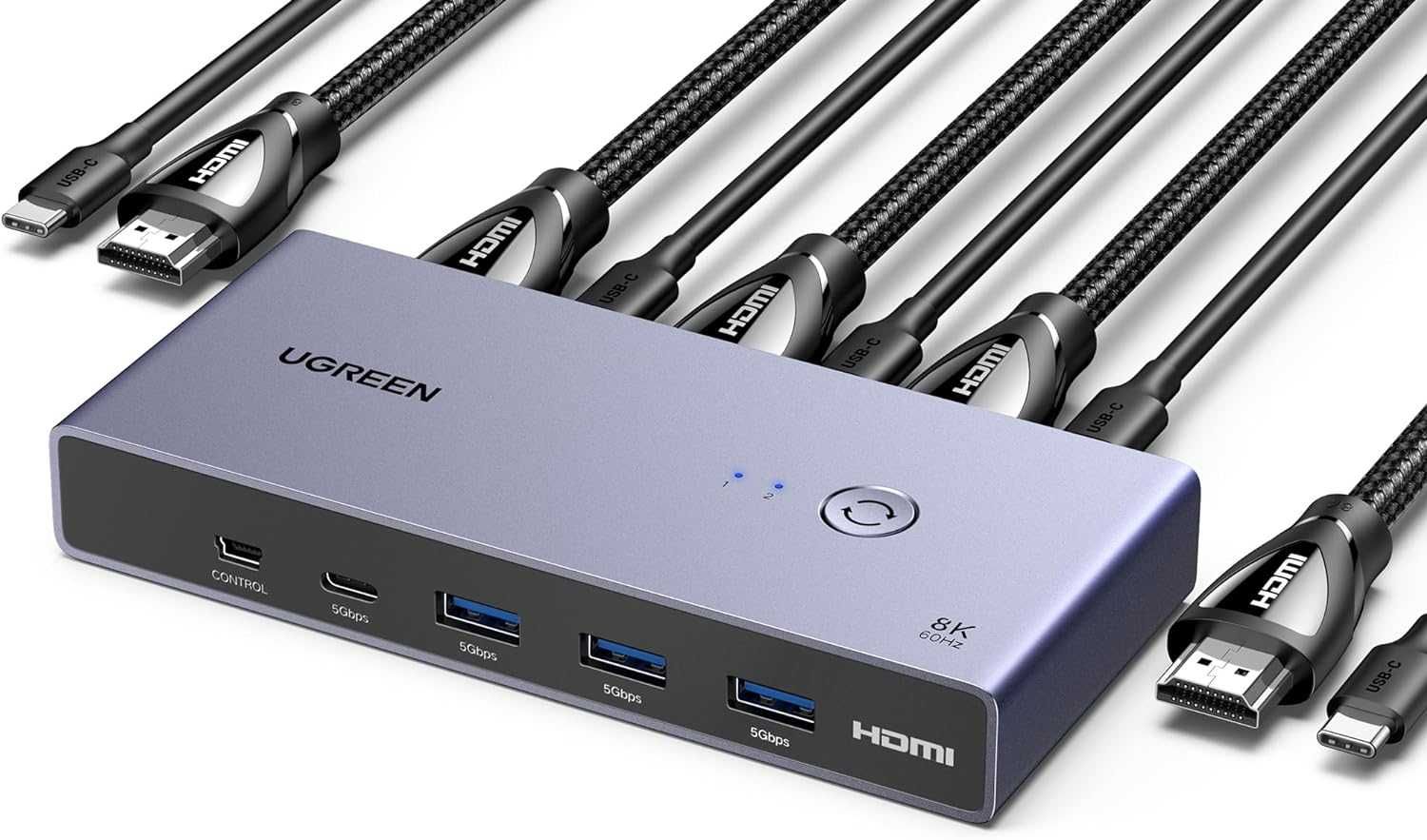 HDMI 2.1 KVM Switch USB 3.0 8k 60hz Ugreen для 2 Компьютеров Гарантия!