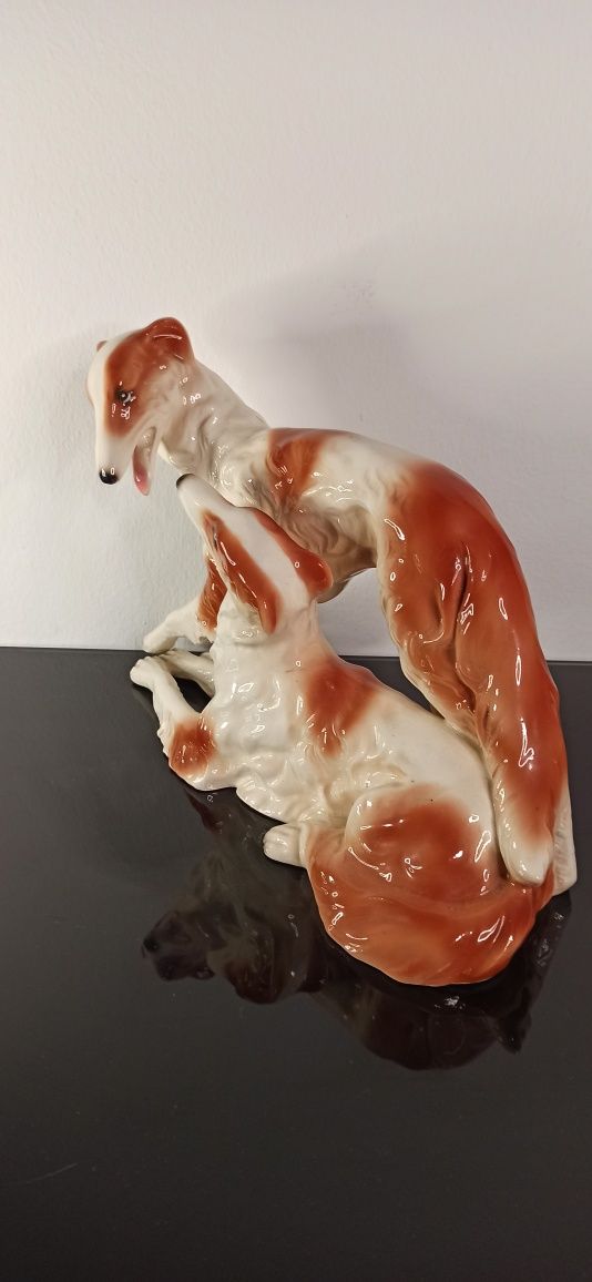 Porcelana TURYNGIA Figurka Psów BORSOJ Chart Rosyjski Borsoi 22x32 cm