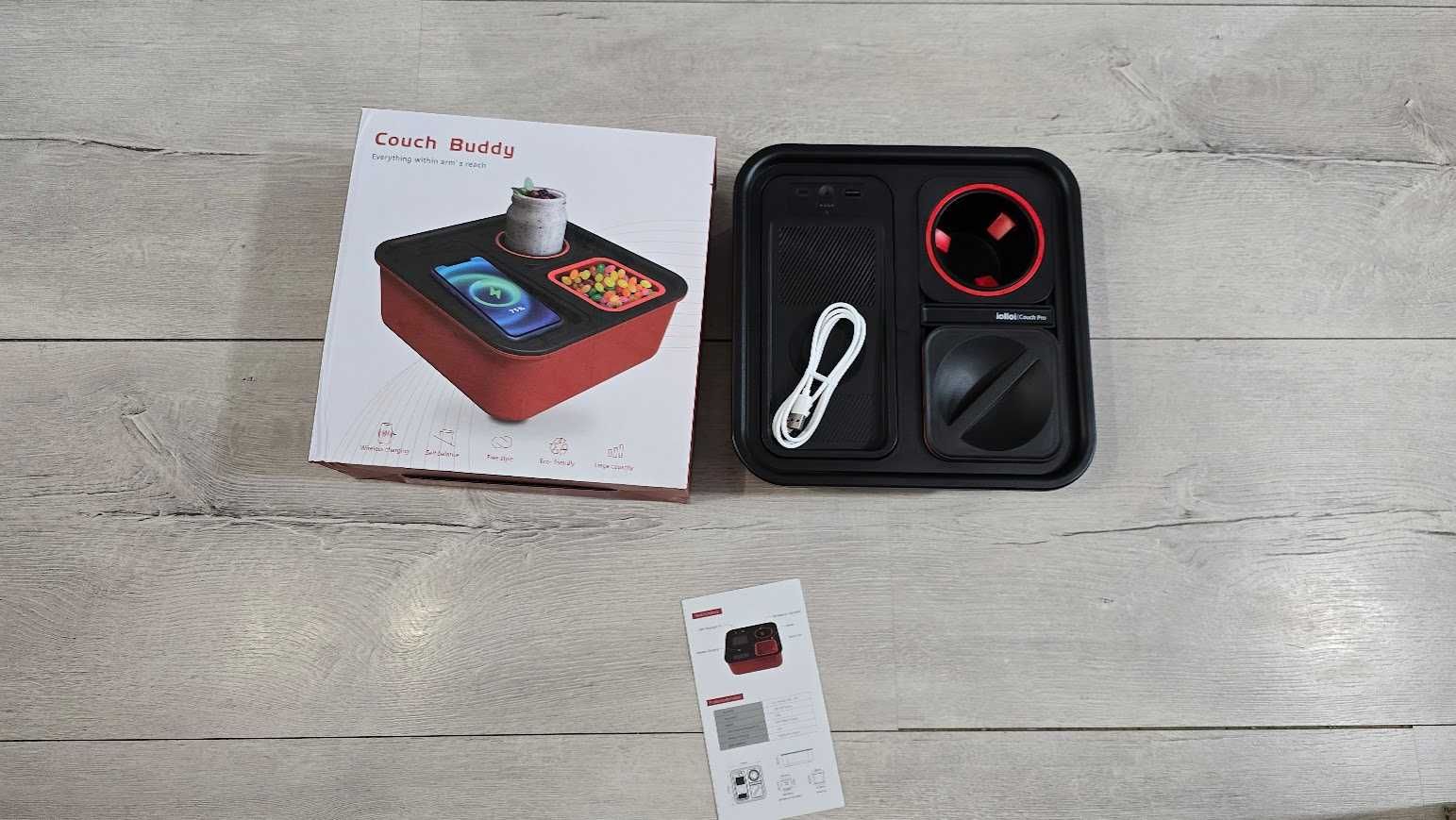 COUCH BUDDY Organizer na przekąski i napój z bezprzewodowym powerbank
