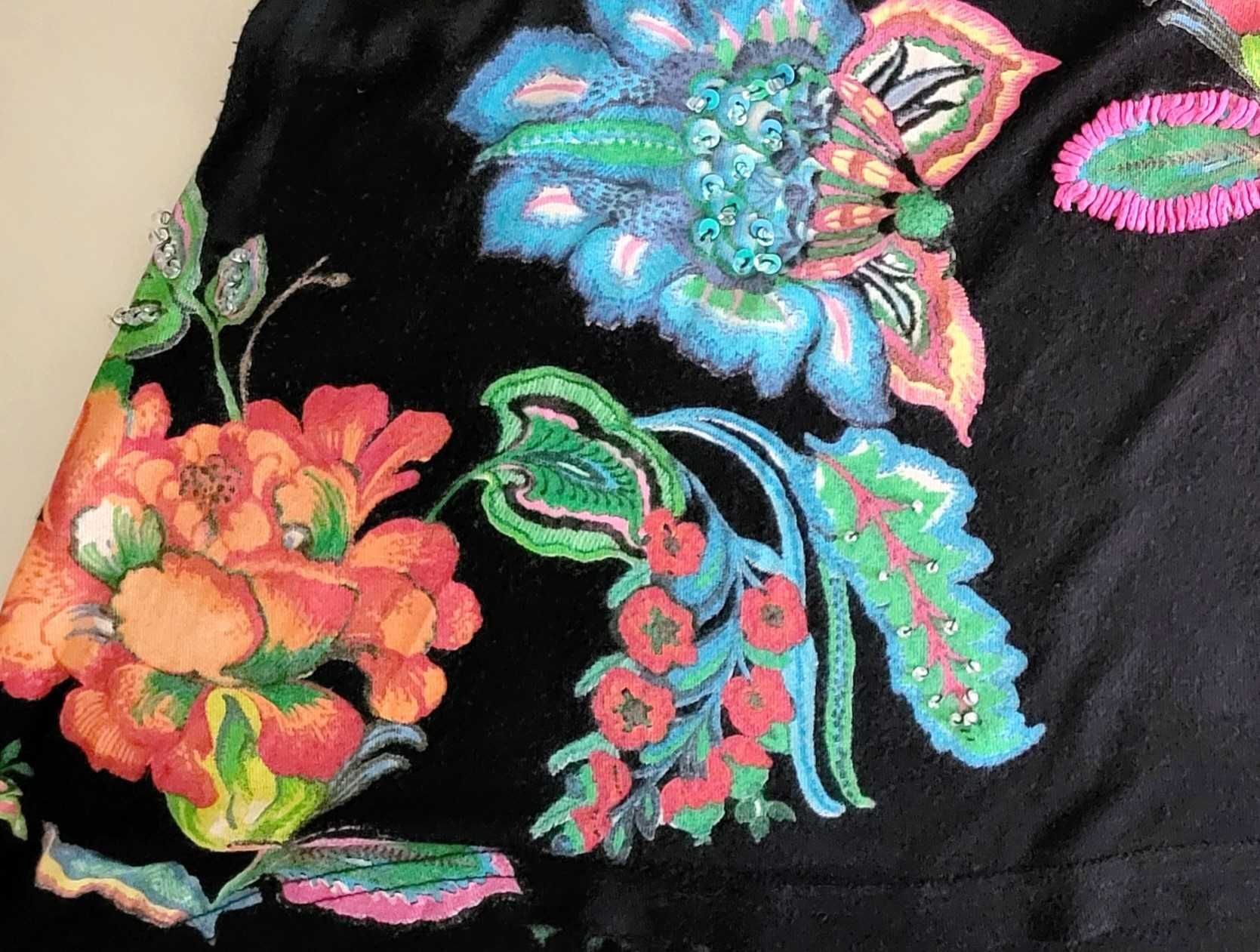 DESIGUAL piękna czarna bluzka tunika w kolorowe kwiaty rozmiar 36