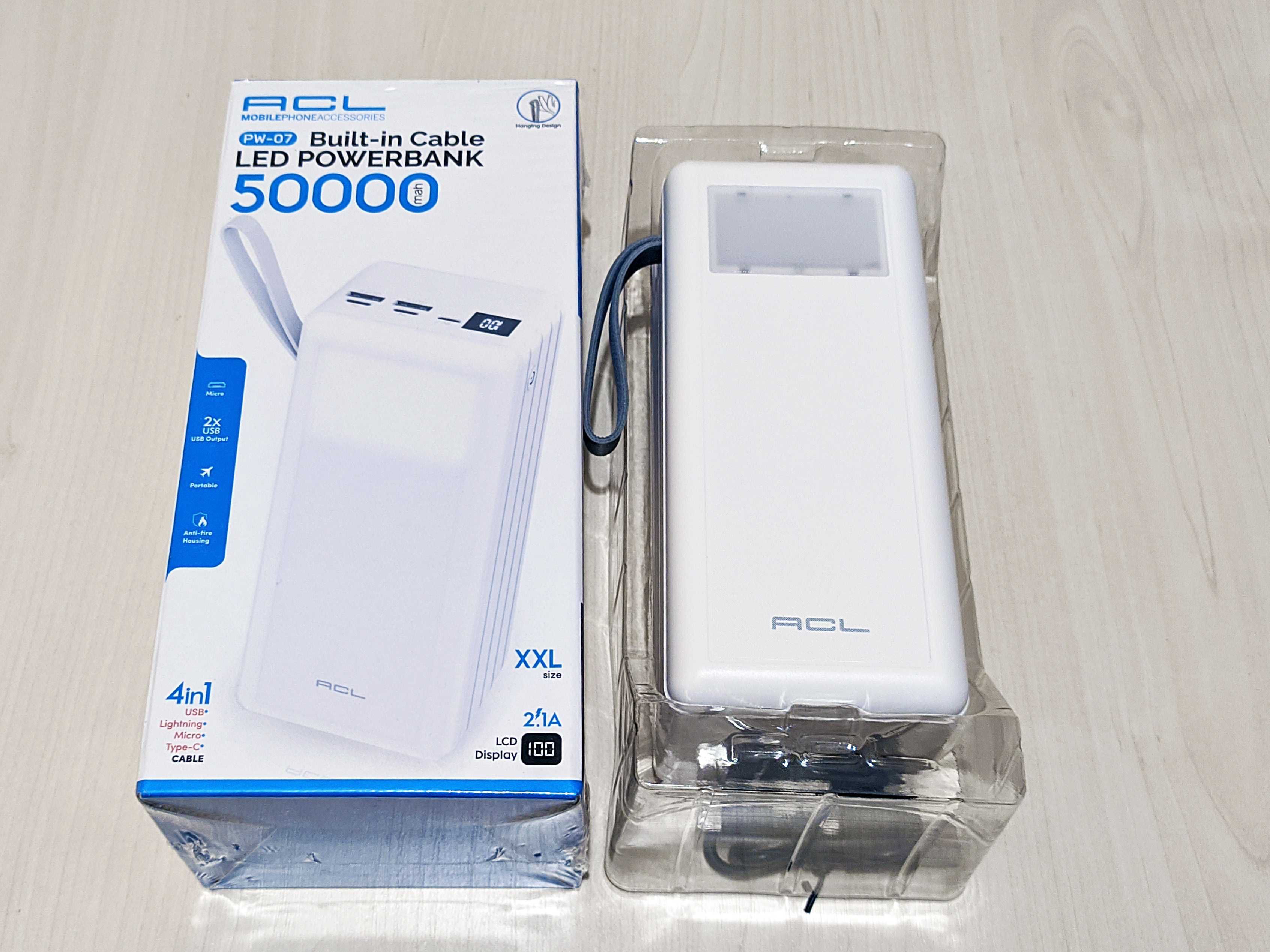 Очень мощный павербанк PowerBank ACL PW-07 50.000 mAh с фонариком