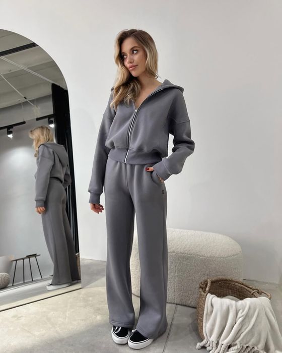 Костюм светр штани зип худі спортивний сірий графіт xs на флісі теплий