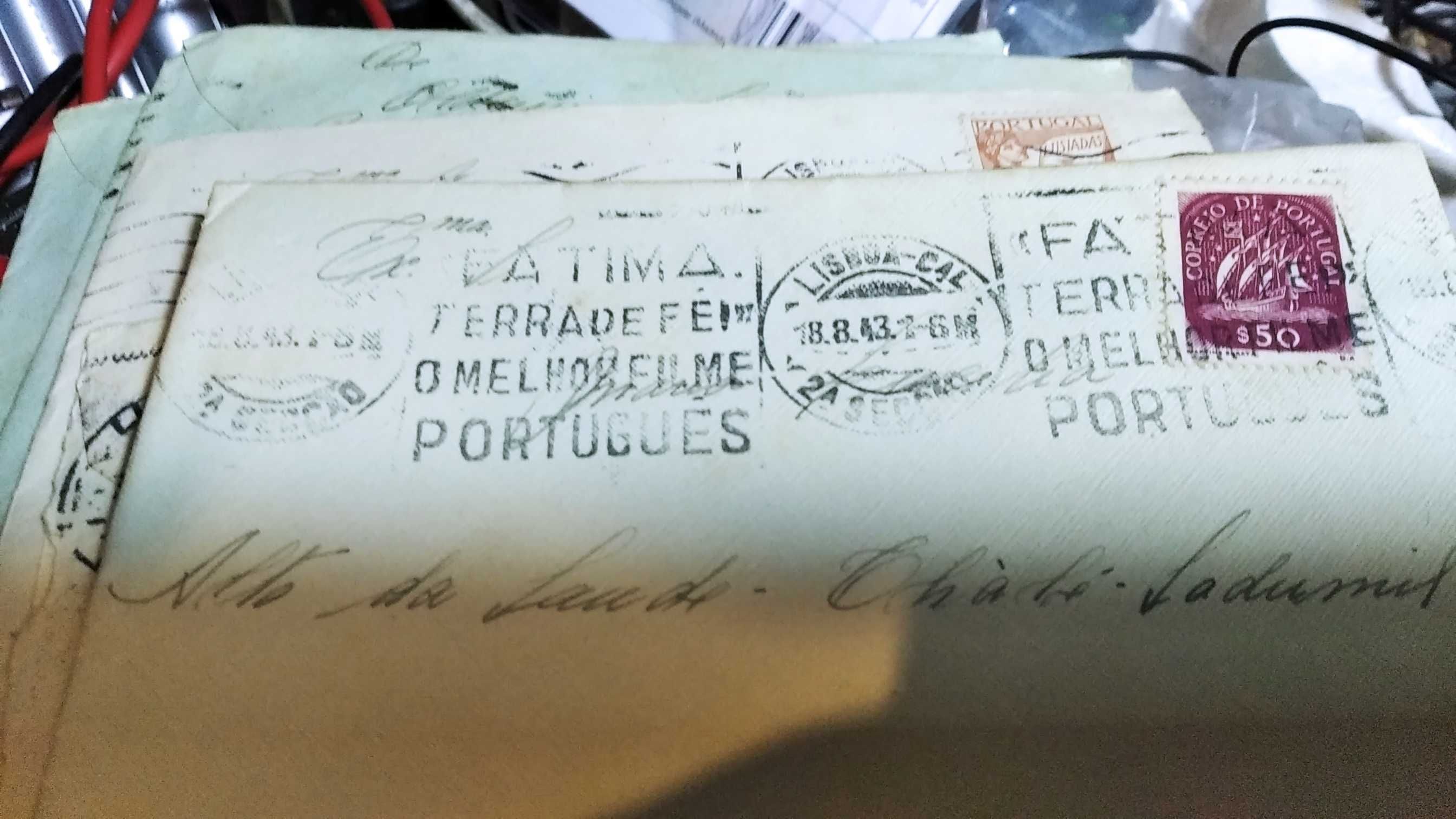 Cartas de correio antigas 1943 endereçáveis c selo e carimbos da época