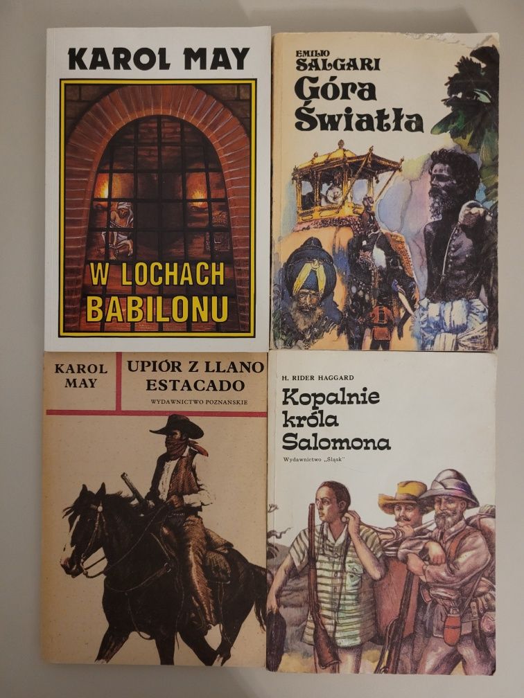 Zestaw książek przygodowych. K. May, H. Rider Haggard, E. Salgari