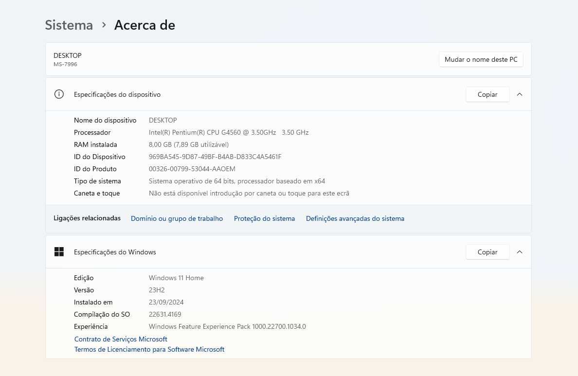 Computador PC Secretária Desktop intel (POUCO USADO / COMO NOVO)