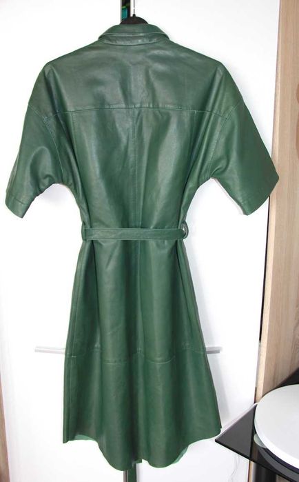 ochnik skora skórzana sukienka koszula szmizjerka zielona xs 34 36 s