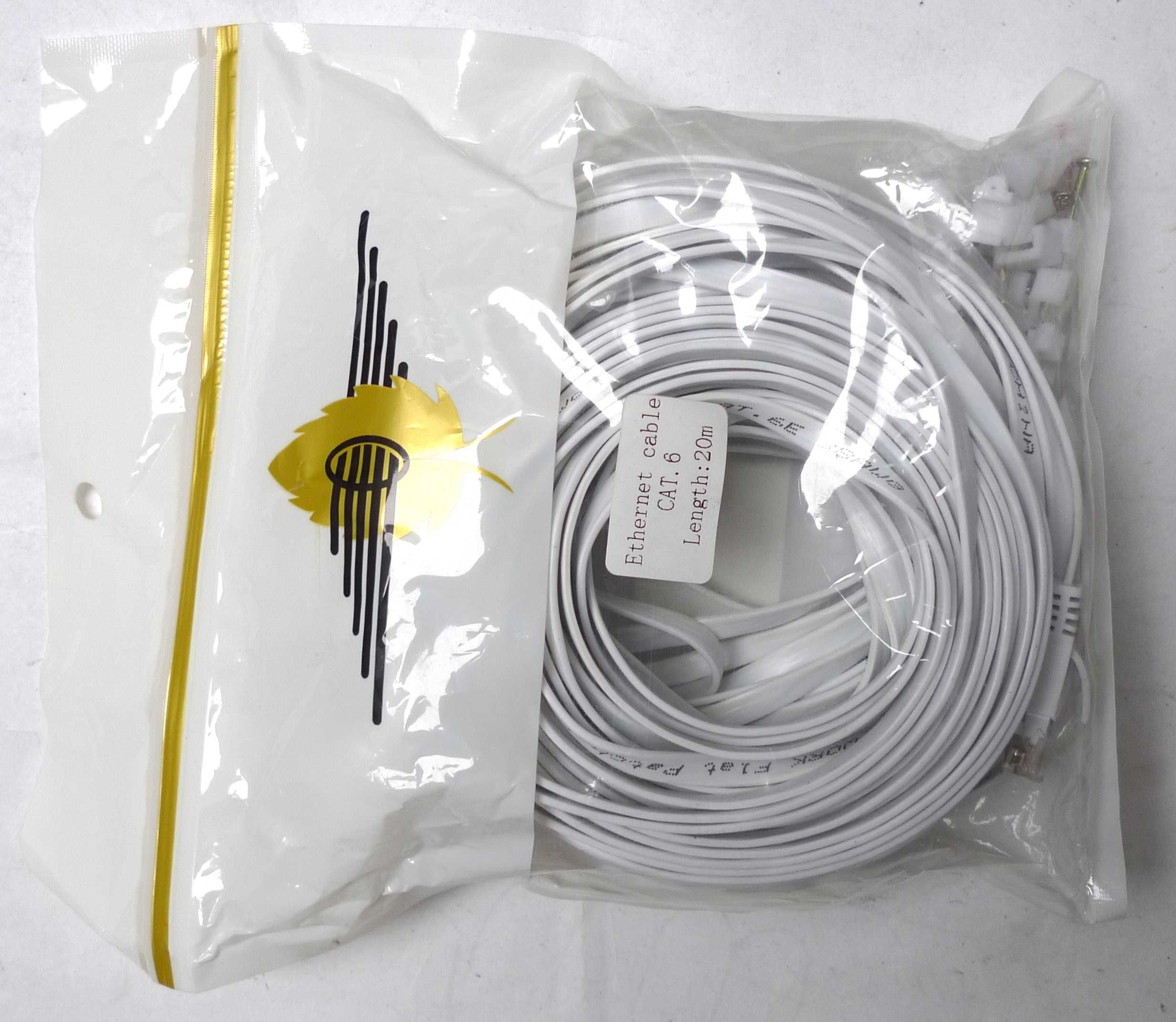 Kabel internetowy LAN RJ45 Cat6 taśma 20m biały uchwyty
