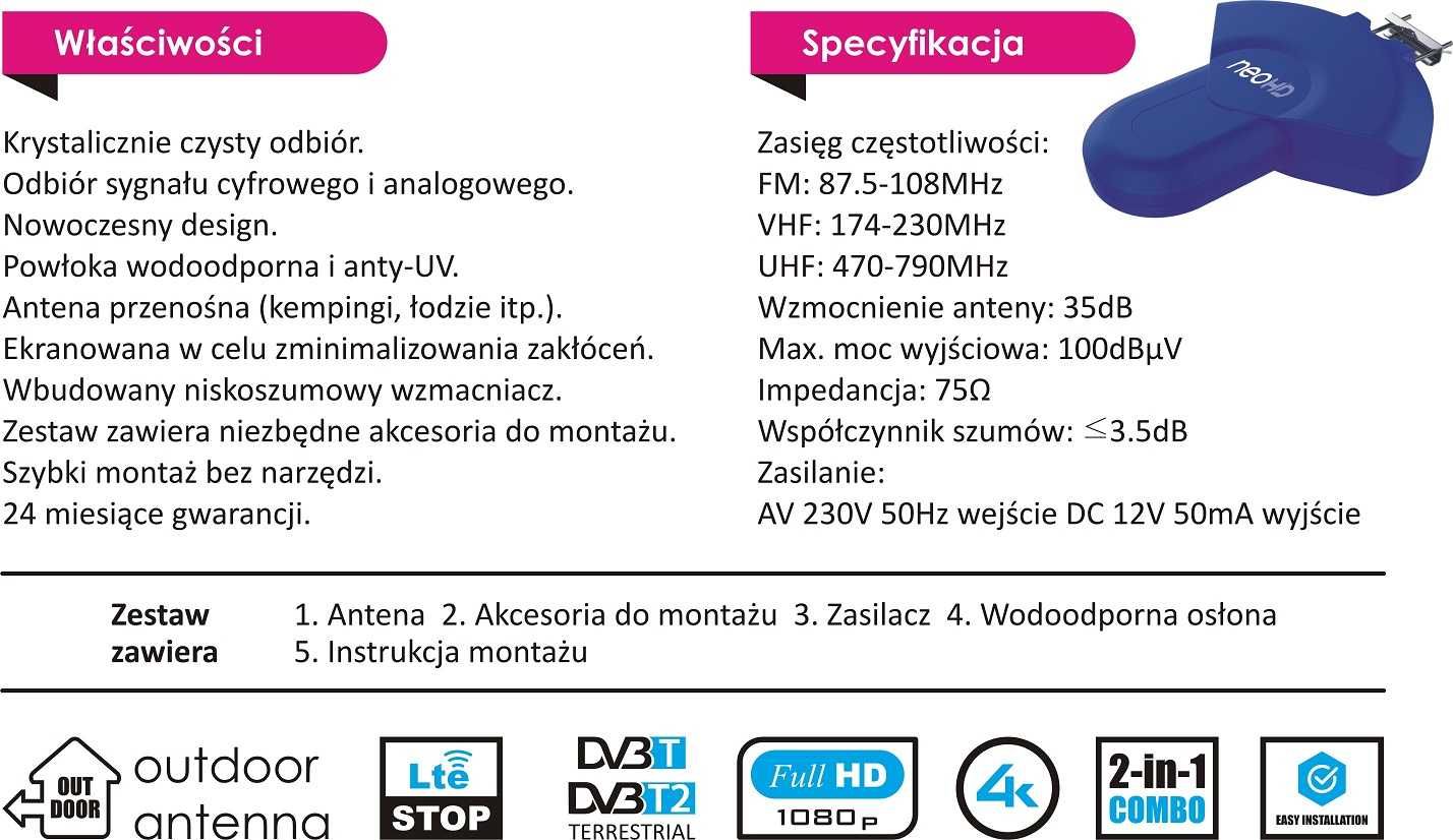 Antena Terrestre direcional DVB-T / T2 campismo OPTICUM NEO HD