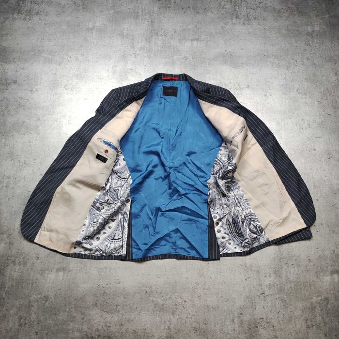 MĘSKA Elegancka PREMIUM Marynarka Paski Granat Tommy Hilfiger Wełna