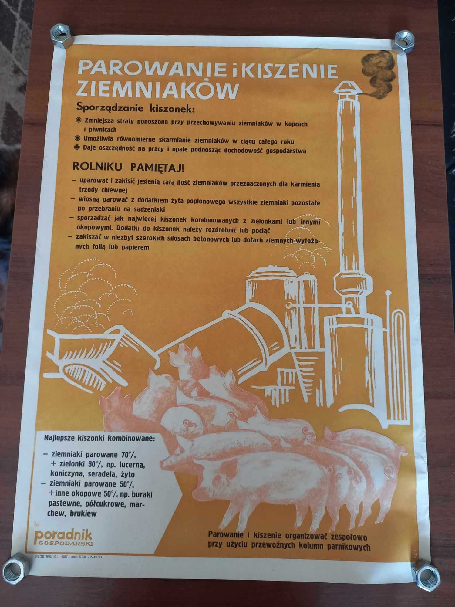 PRL rolniczy plakat z lat 70-tych o żywieni zwierząt gospodarskich