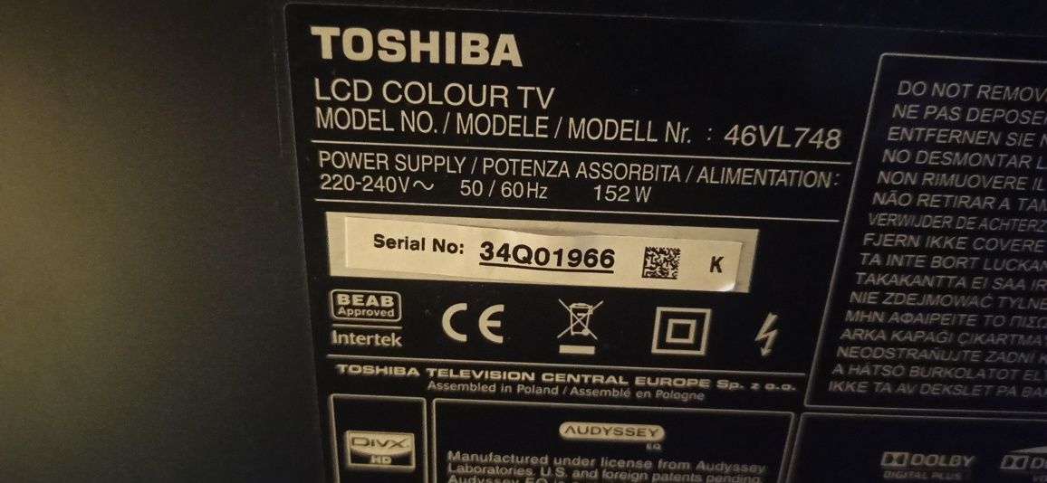 Телевізор Toshiba 46TL748 по запчастинам