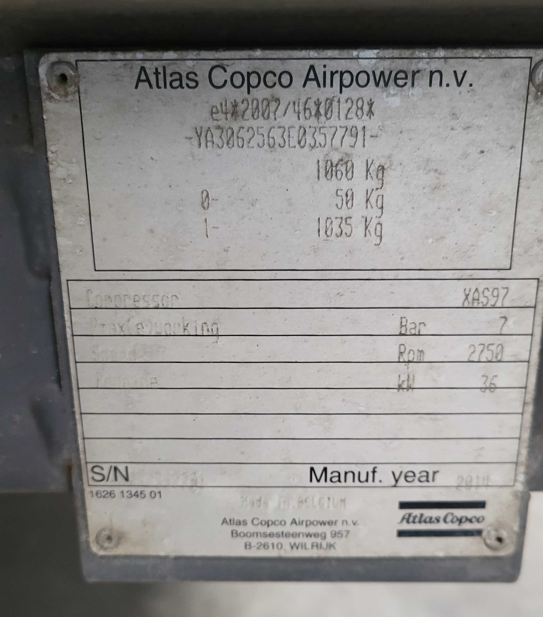 Kompresor Atlas Copco XAS97 5,3m3 2014r,360mh+osuszacz powietrza.