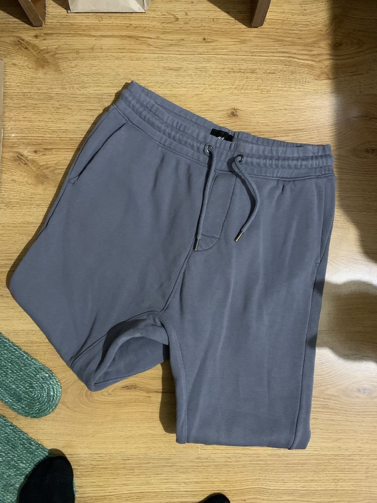 Spodnie dresowe h&m joggersy meskie szare golebie bawelniane s