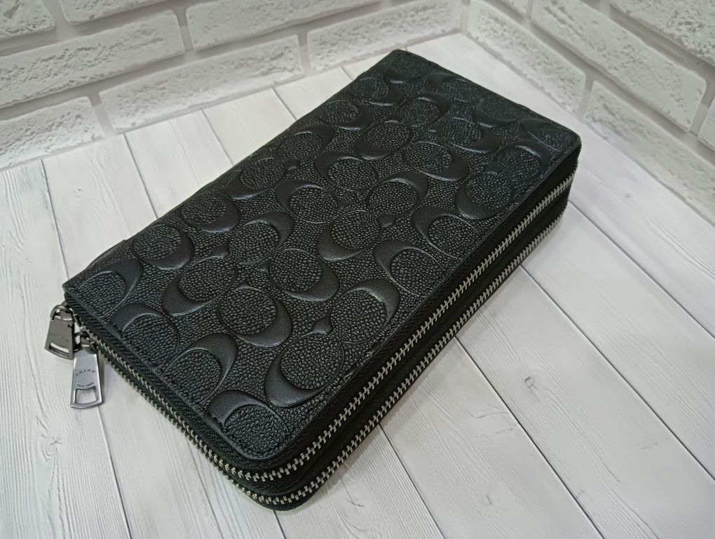 Шкіряна барсетка Coach клатч 2 молнії