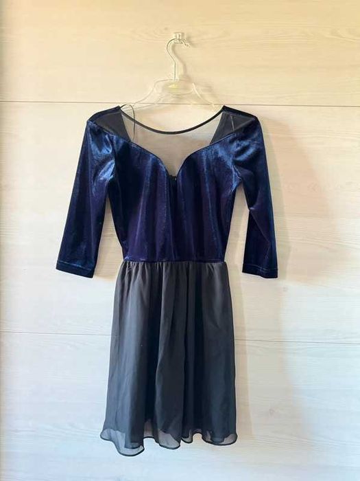 Krótka granatowa sukienka z weluru h&m xs alternatywka goth grunge