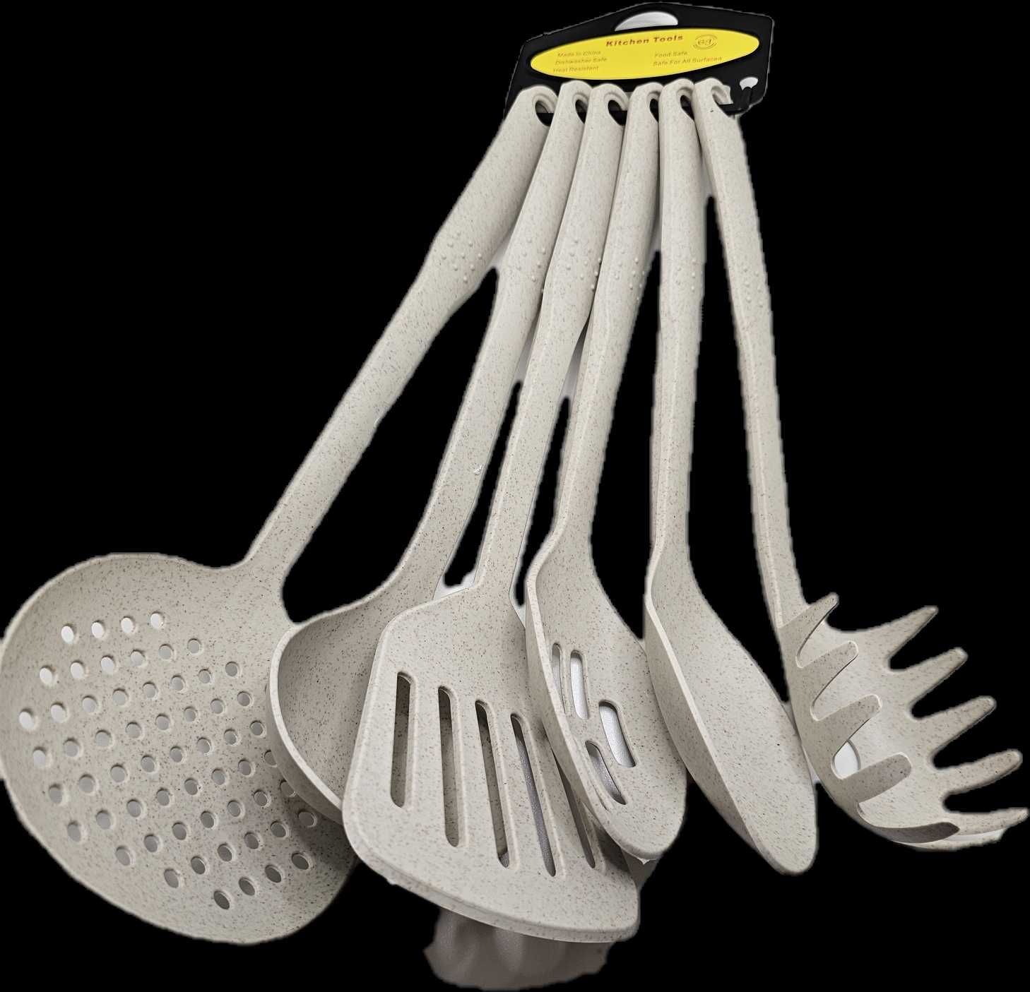 Akcesoria kuchenne 6el. chochla, łyżka, łopatka, cedzak 32cm