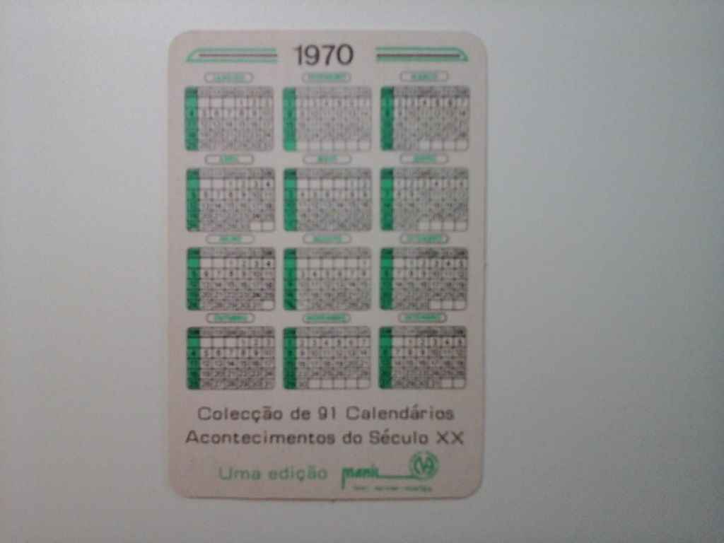 Calendário de bolso 1970, Col Acontecimentos sécXX